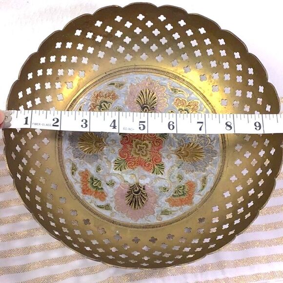 Cloisonné Decorative Floral Filigree Solid Brass Bowl - Picture 10 of 15
